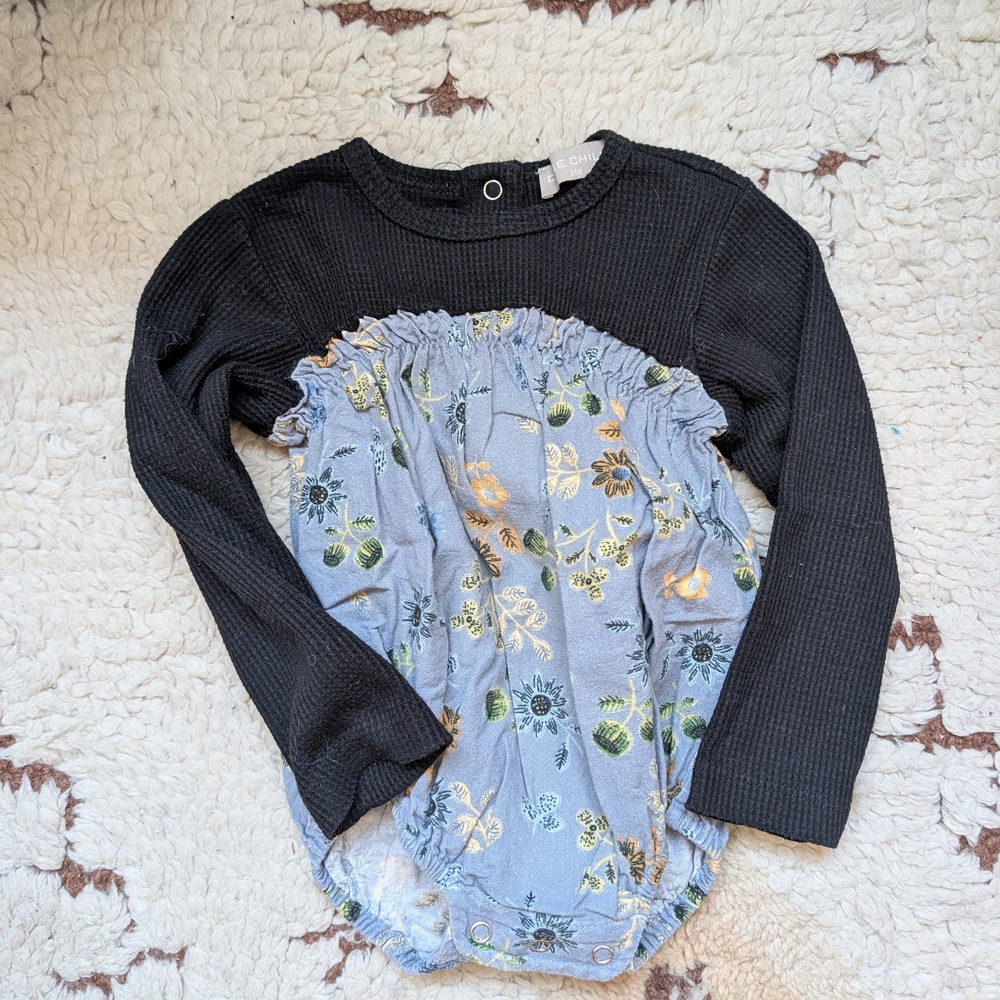 One Child Charming Black and Blue Floral Kids Bodysuit